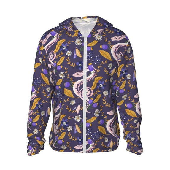 Balery Snake And Floral Men's Women's UPF 50+ Sun Protection Lightweight Hoodie Performance Long Sleeve Shirt for Fishing Running-Large