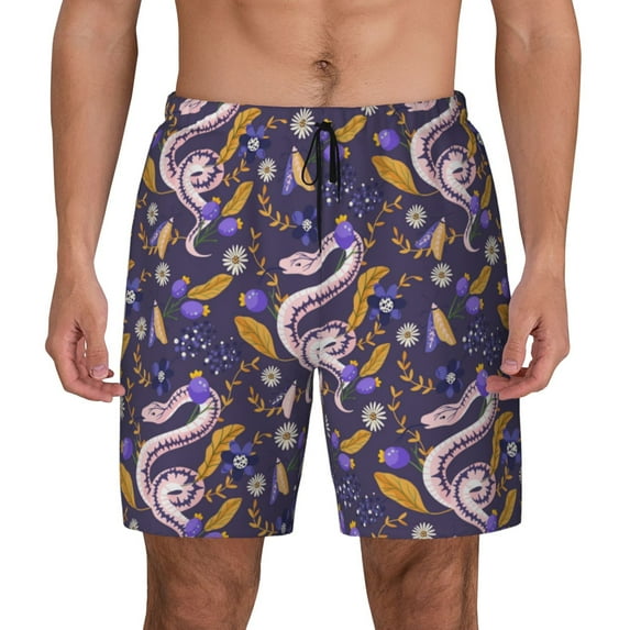 Balery Snake And Floral Mens Swim Trunks Swim Shorts for Men Quick Dry Inseam Beach Shorts with Compression Liner Pocket-Small