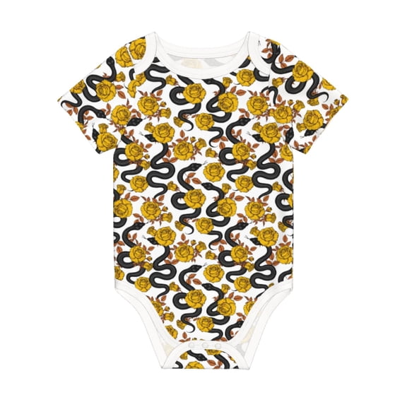 Balery Snake And Rose Pattern Baby Climbing Clothes Infant Bodysuit Cute Infant Bodysuit Baby Romper-18 Months