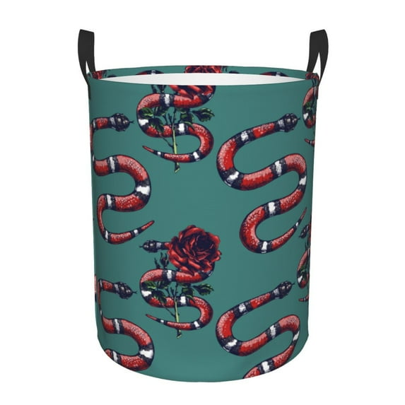 Balery Snake And Rose Round Laundry Basket with Handles Waterproof Freestanding Laundry Hamper for Clothes Toys in the Dorm and Family-