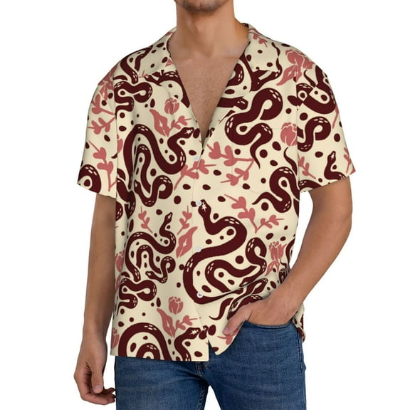Balery Snake Men's Casual Button Down Shirt Short Sleeve Textured Summer Cuban Beach Shirts-3X-Large