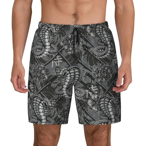 Balery Snake Mens Swim Trunks Swim Shorts for Men Quick Dry Inseam Beach Shorts with Compression Liner Pocket-XX-Large