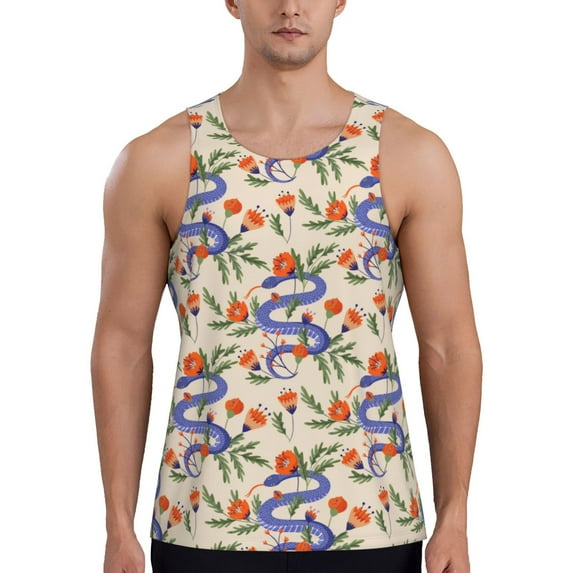 Balery Snake Pattern Men's Workout Tank Top Gym Muscle Tee Fitness Bodybuilding Sleeveless T Shirt Quick Dry Fit Muscle Tank Top Slim-Fit Tank-X-Large