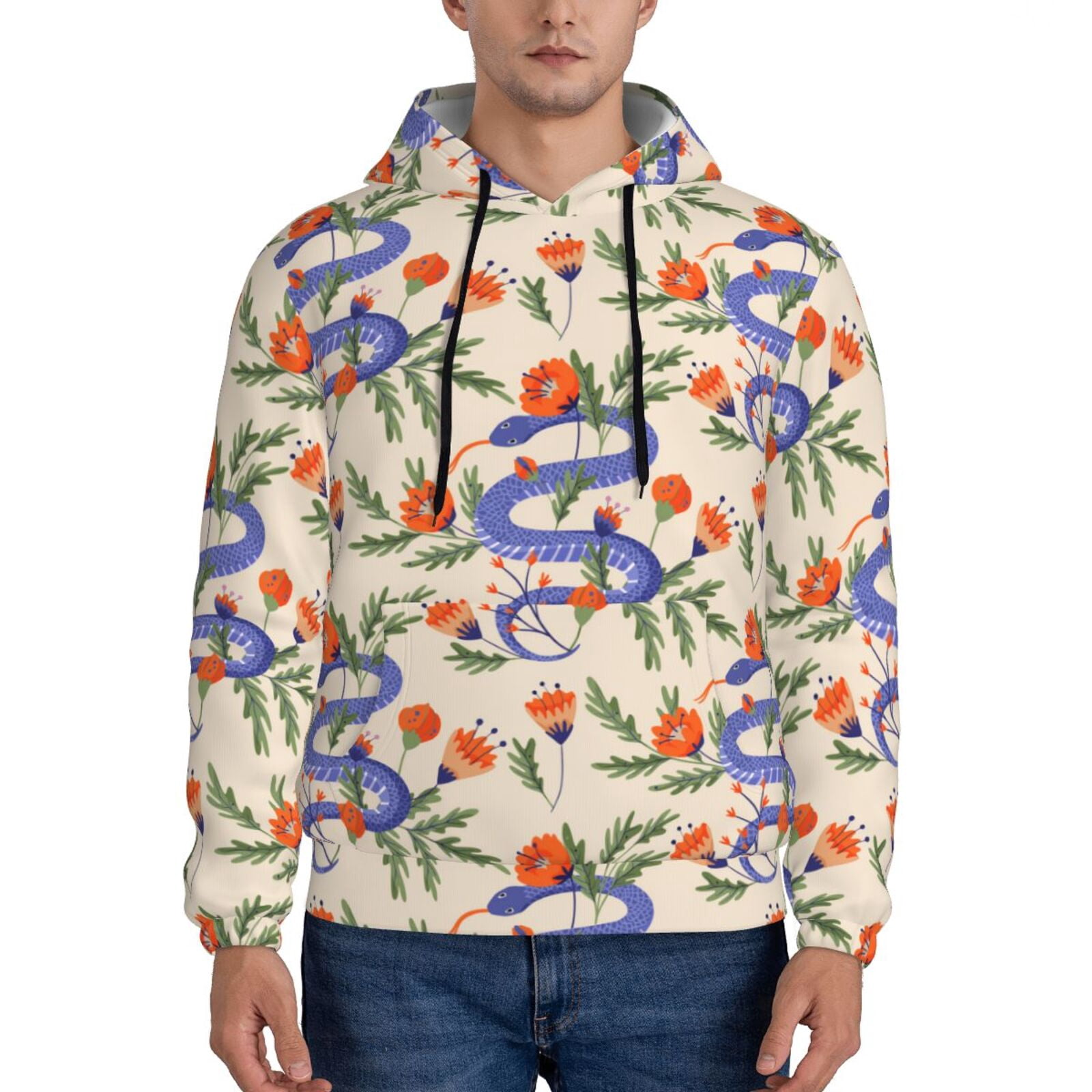 Hoodie long sleeve zip-up snake pattern top