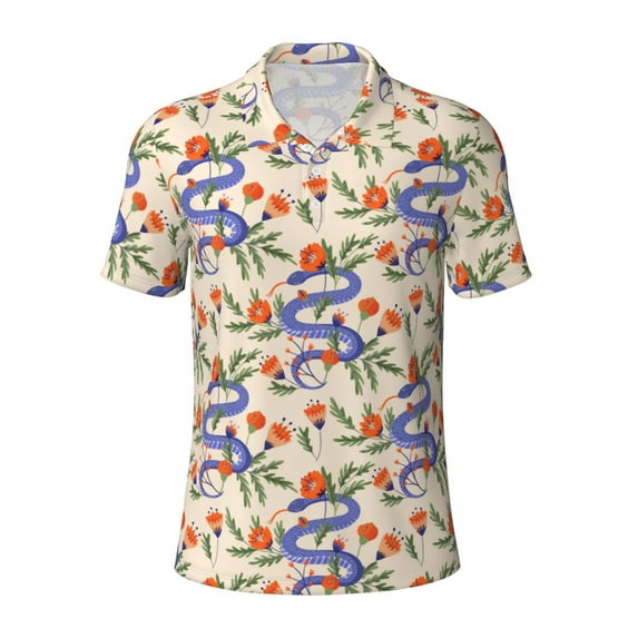 Balery Snake Printed Men’s Short Sleeve Polo Shirt, Midweight Men's Shirt,Golf Polo shirts -X-Large