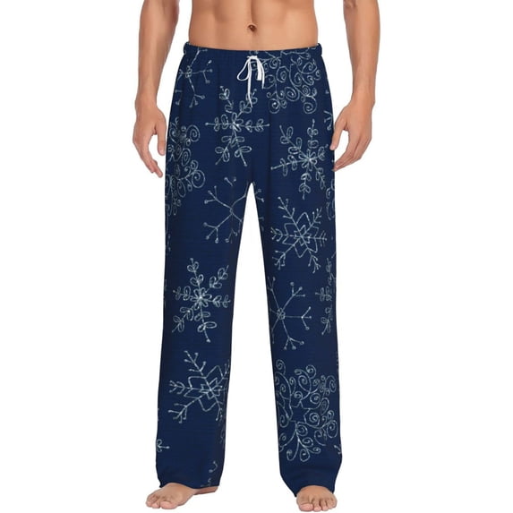 Balery Snowflake Dark Blue print Men's Pajama Pants,Ultra Lightweight Pjs,Lounge Pant-X-Large