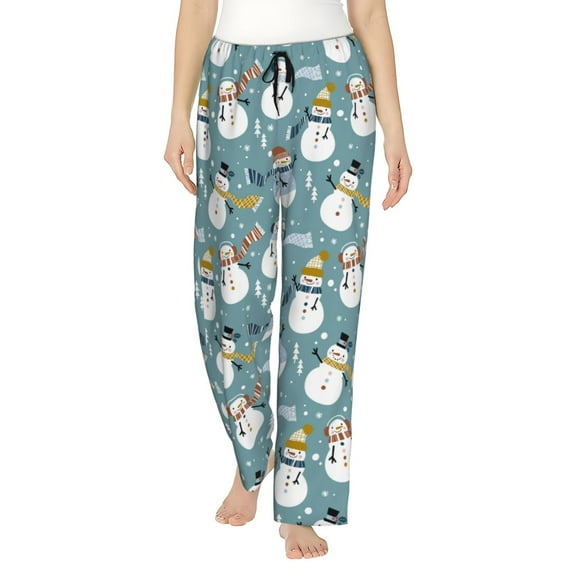 Balery Snowflake Scarf Snowman print Women's Pajama Pants,Ultra Lightweight Pjs,Lounge Pant-Large