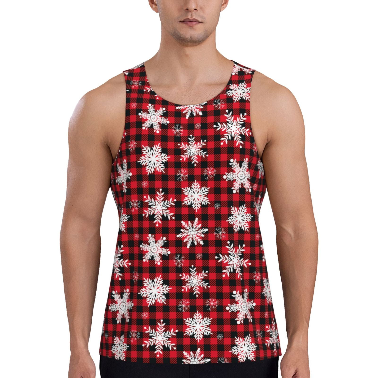 Balery Snowflake red plaid Pattern Men's Workout Tank Top Gym Muscle ...