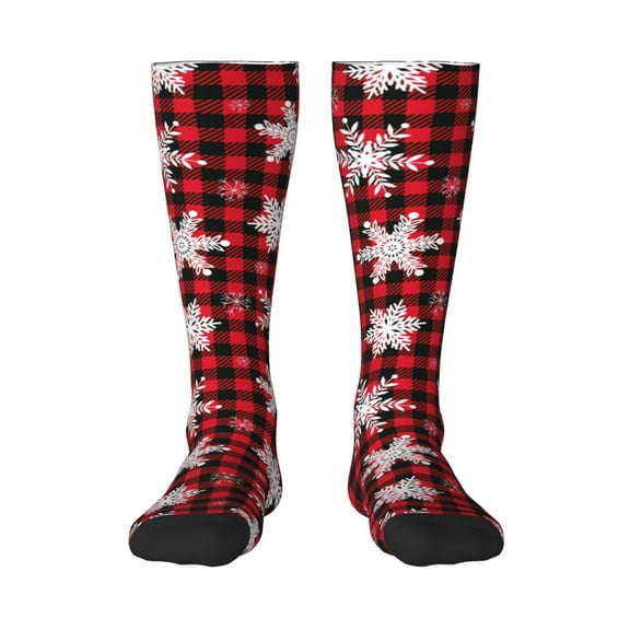 Balery Snowflakes On A Buffalo Plaid Fun Novelty Socks Men'S Women'S Crew Socks Funny Crazy Novelty Socks Quirky And Cool Socks