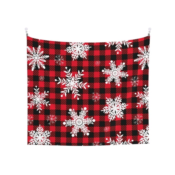Balery Snowflakes On A Buffalo Plaid Pattern Tapestry 60x51 Inches - Large Wall Hanging Tapestry for Bedroom, Living Room, Dorm Decor - Artistic and Aesthetic Room Decor