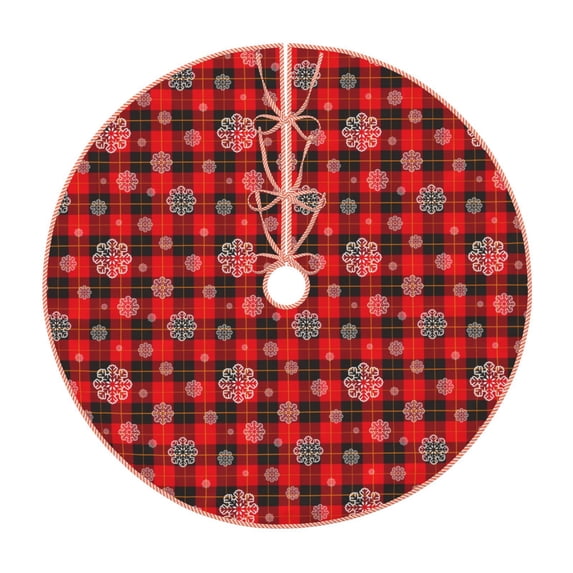 Balery Snowflakes On A Buffalo Plaid Printed Christmas Tree Skirt , Merry Christmas Party Christmas Tree Decoration,Adjustable Tree Skirt-48"