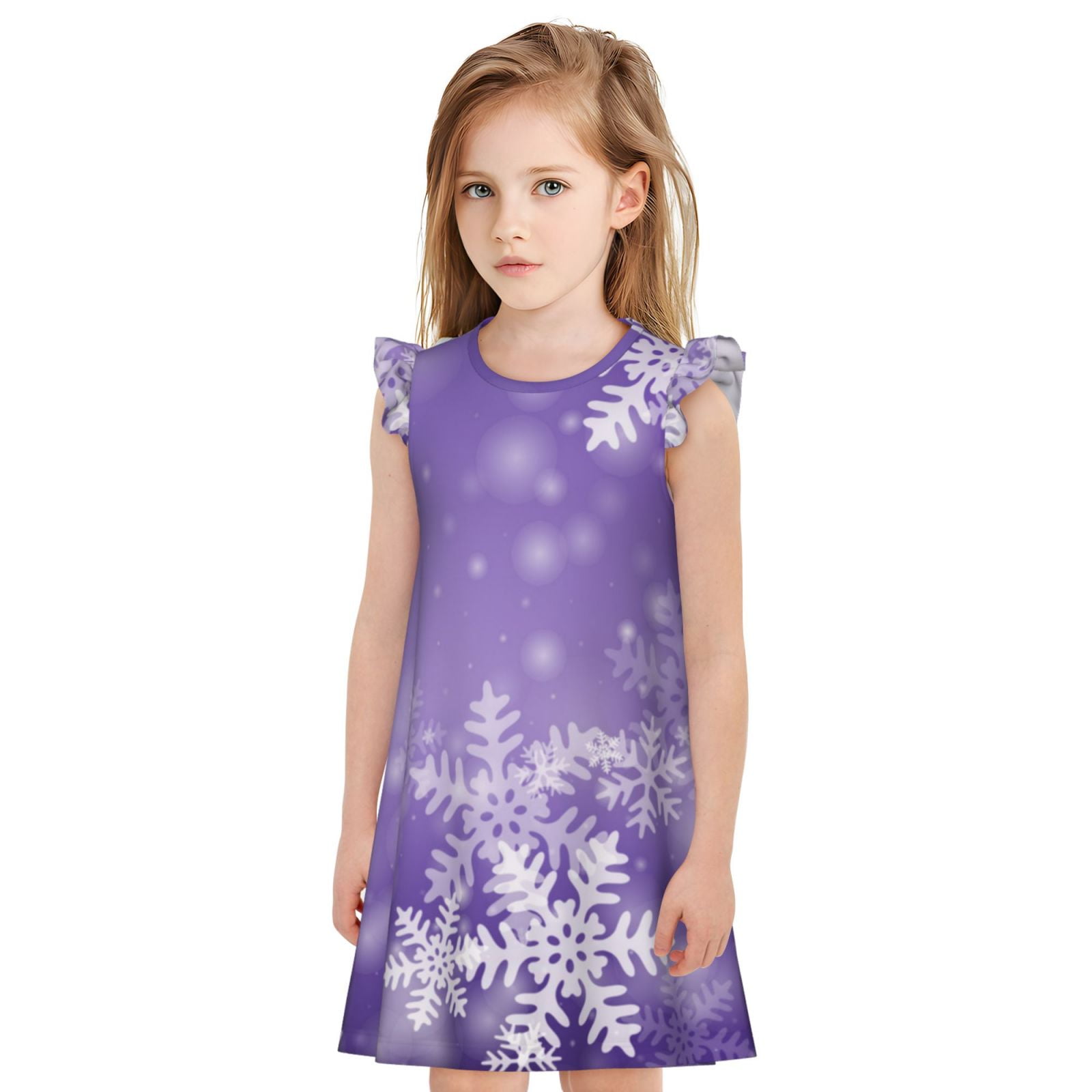 Balery Snowflakes Pattern Princess Nightgown for Girls Flutter Sleeve