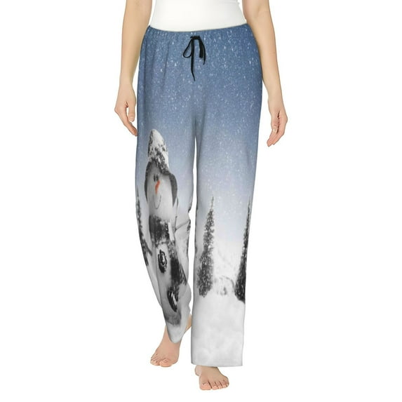 Balery Snowman And Christmas Tree print Women's Pajama Pants,Ultra Lightweight Pjs,Lounge Pant-Small