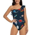 thumbnail image 1 of Balery Space Cartoon One Shoulder Swimsuits for Women Ruffle Swimsuits Tummy Control One Shoulder Bathing Suits-XX-Large, 1 of 8