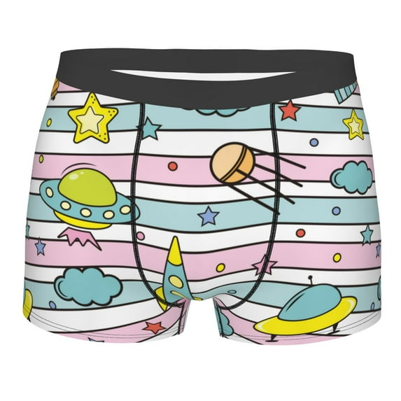 Balery Space Doodle Men's Boxer Briefs, Soft and Breathable Cotton Underwear with nylon Waistband-Large