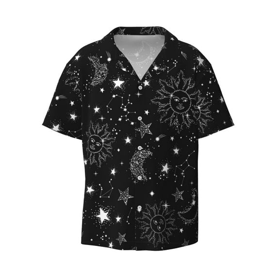 Balery Space Galaxy Men's Casual Button Down Shirt Short Sleeve Textured Summer Cuban Beach Shirts-4X-Large