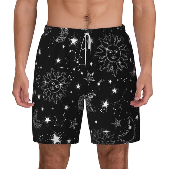 Balery Space Galaxy Mens Swim Trunks Swim Shorts for Men Quick Dry Inseam Beach Shorts with Compression Liner Pocket-Small