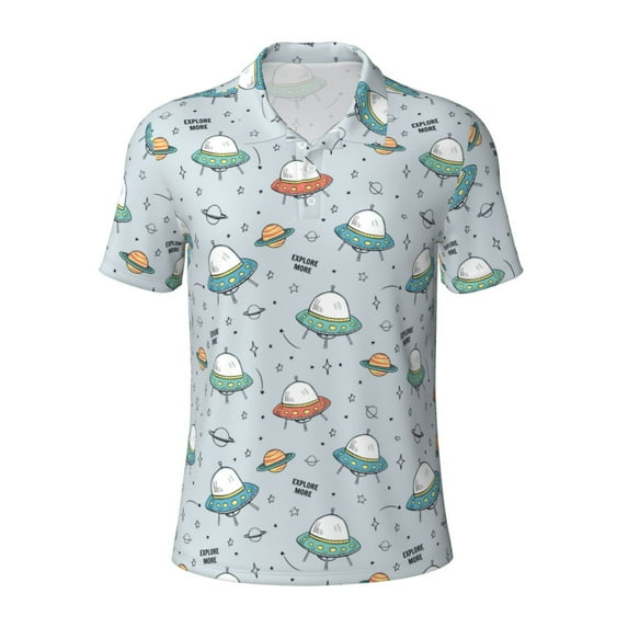 Balery Spaceship Printed Men’s Short Sleeve Polo Shirt, Midweight Men's Shirt,Golf Polo shirts -4X-Large
