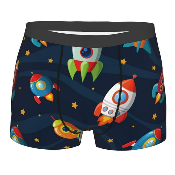 Balery Spaceships and Stars Men's Boxer Briefs, Soft and Breathable Cotton Underwear with nylon Waistband-Small