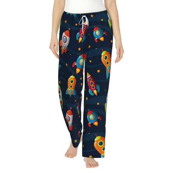 Balery Spaceships and Stars print Women's Pajama Pants,Ultra Lightweight Pjs,Lounge Pant-XX-Large