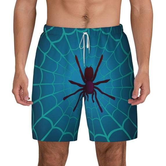 Balery Spider And Cobweb Mens Swim Trunks Swim Shorts for Men Quick Dry Inseam Beach Shorts with Compression Liner Pocket-Large