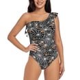 thumbnail image 1 of Balery Spider Cobweb One Shoulder Swimsuits for Women Ruffle Swimsuits Tummy Control One Shoulder Bathing Suits-Small, 1 of 8