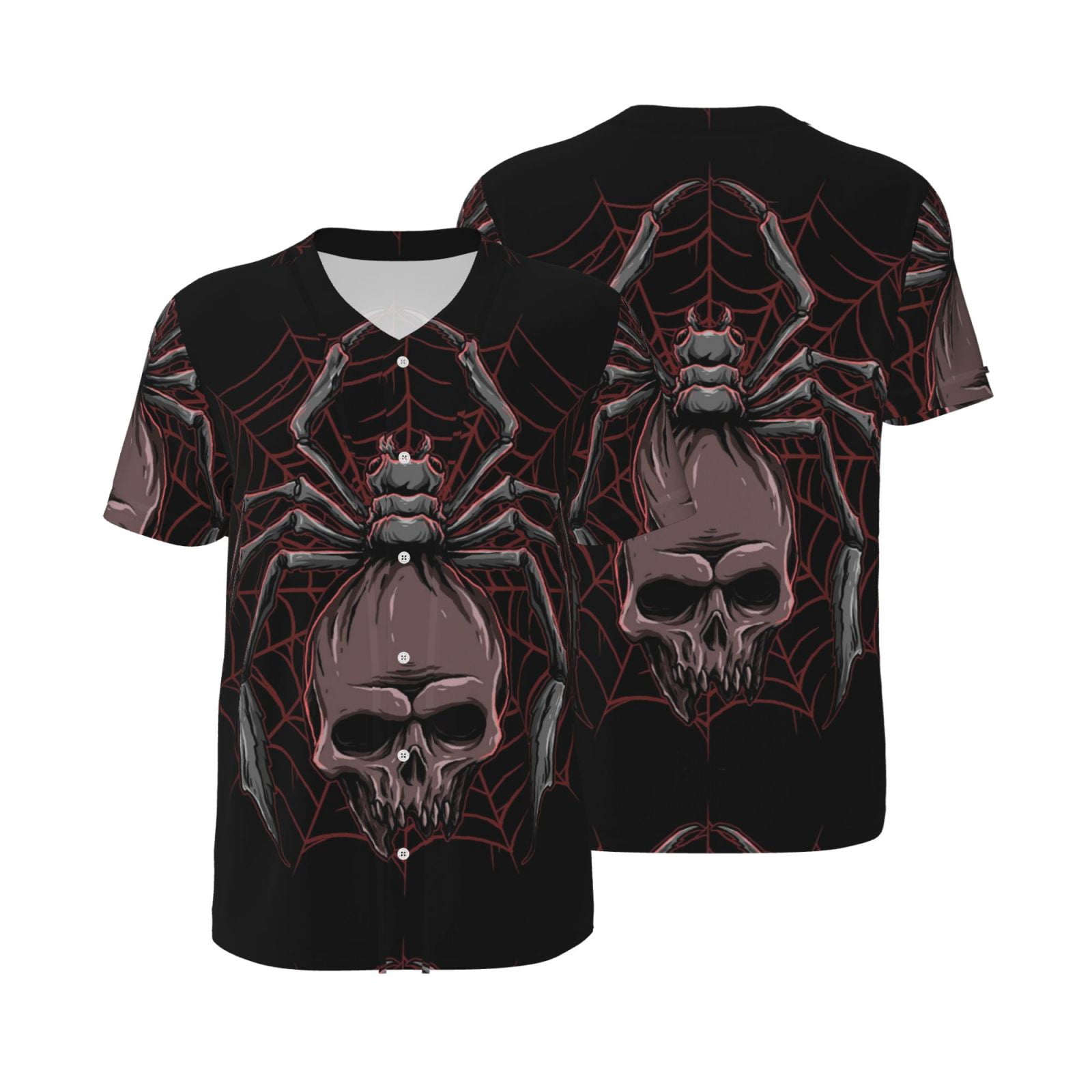 Balery Spider with Skull Baseball Jersey for Men Casual Button Down Shirts Short Sleeve Active Team Sports Uniform-Small