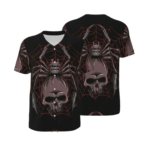 Balery Spider with Skull Baseball Jersey for Men Casual Button Down Shirts Short Sleeve Active Team Sports Uniform-XX-Large