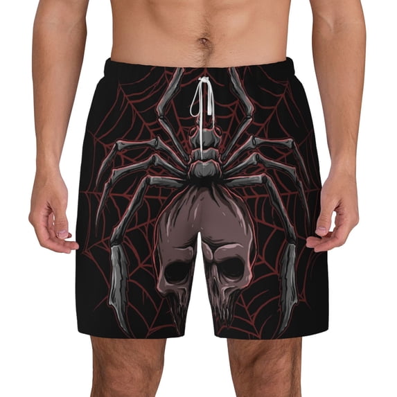 Balery Spider with Skull Mens Swim Trunks Swim Shorts for Men Quick Dry Inseam Beach Shorts with Compression Liner Pocket-3X-Large