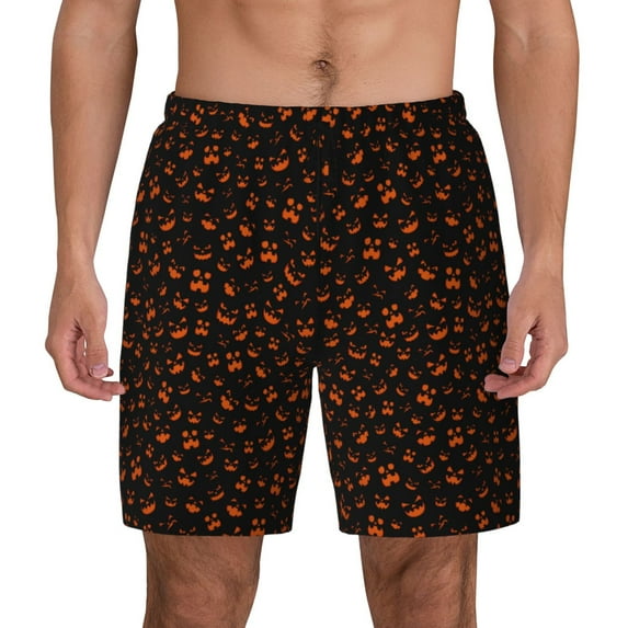Balery Spooky Pumpkin Face Mens Swim Trunks Swim Shorts for Men Quick Dry Inseam Beach Shorts with Compression Liner Pocket-Small