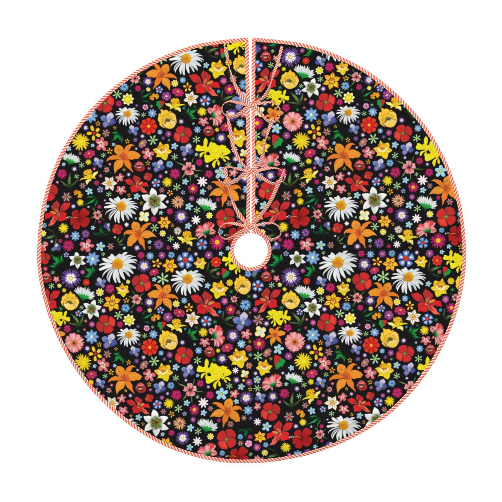 Balery Spring And Summer Flowers Printed Christmas Tree Skirt , Merry