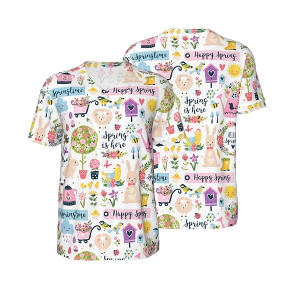 Balery Spring Flowers Birds Baseball Jersey for Men Casual Button Down Shirts Short Sleeve Active Team Sports Uniform-4X-Large