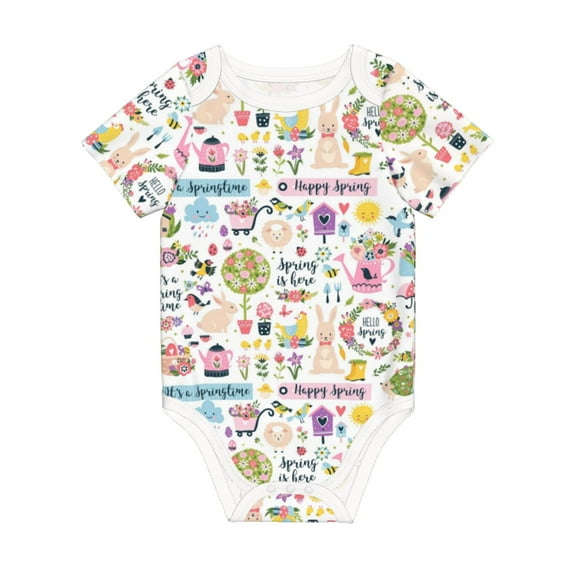 Balery Spring Flowers Birds Pattern Baby Climbing Clothes Infant Bodysuit Cute Infant Bodysuit Baby Romper-18 Months