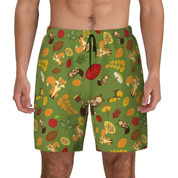 Balery Squirrel And Fox In The Forest Mens Swim Trunks Swim Shorts for Men Quick Dry Inseam Beach Shorts with Compression Liner Pocket-Medium