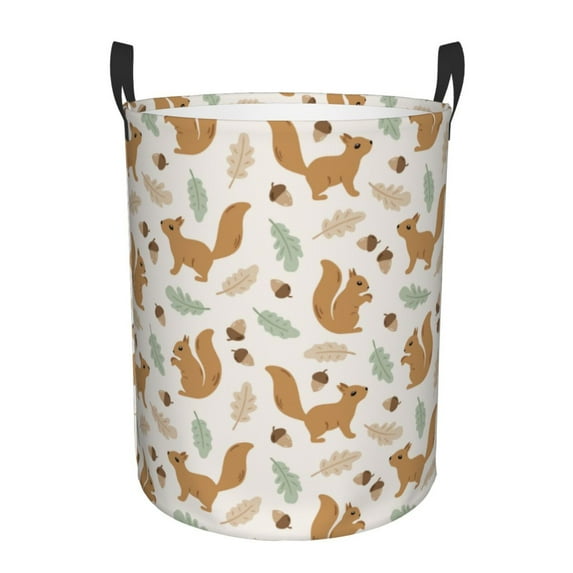 Balery Squirrel And Leaves Round Laundry Basket with Handles Waterproof Freestanding Laundry Hamper for Clothes Toys in the Dorm and Family-Medium