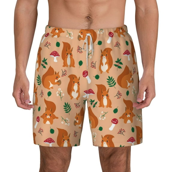 Balery Squirrel And Mushroom Mens Swim Trunks Swim Shorts for Men Quick Dry Inseam Beach Shorts with Compression Liner Pocket-3X-Large