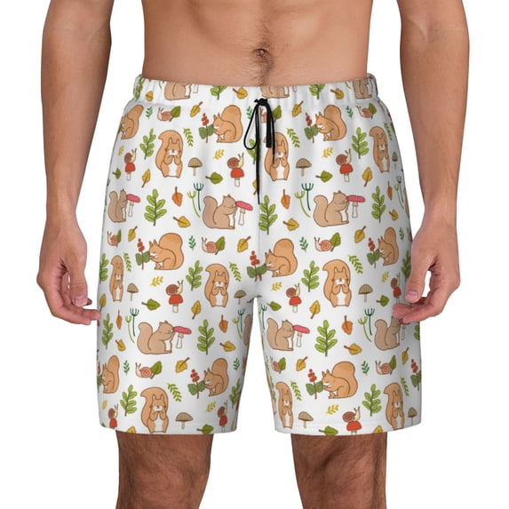 Balery Squirrel And Mushroom Mens Swim Trunks Swim Shorts for Men Quick Dry Inseam Beach Shorts with Compression Liner Pocket-Medium