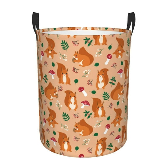 Balery Squirrel And Mushroom Round Laundry Basket with Handles Waterproof Freestanding Laundry Hamper for Clothes Toys in the Dorm and Family-Small