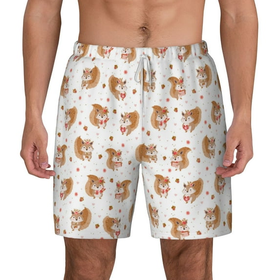 Balery Squirrel And Rose Mens Swim Trunks Swim Shorts for Men Quick Dry Inseam Beach Shorts with Compression Liner Pocket-Large