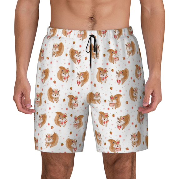 Balery Squirrel And Rose Mens Swim Trunks Swim Shorts for Men Quick Dry Inseam Beach Shorts with Compression Liner Pocket-X-Large