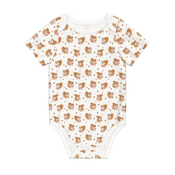 Balery Squirrel And Rose Pattern Baby Climbing Clothes Infant Bodysuit Cute Infant Bodysuit Baby Romper-9M