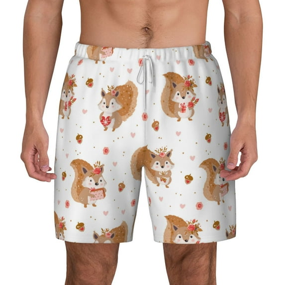 Balery Squirrel Giving A Gift Mens Swim Trunks Swim Shorts for Men Quick Dry Inseam Beach Shorts with Compression Liner Pocket-3X-Large