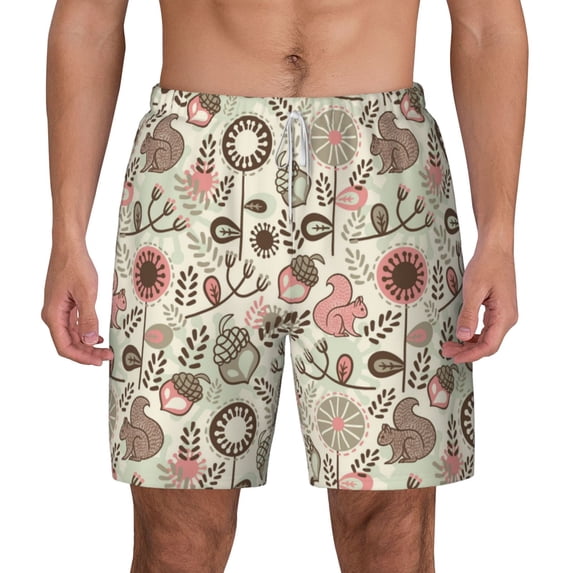 Balery Squirrel In The Forest Mens Swim Trunks Swim Shorts for Men Quick Dry Inseam Beach Shorts with Compression Liner Pocket-Small