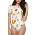 thumbnail image 1 of Balery Squirrel Maple Leaves And Nuts Women's Short Sleevee Crew Neck Bodysuit Tops Short Sleeve Tops Basic-Large, 1 of 9