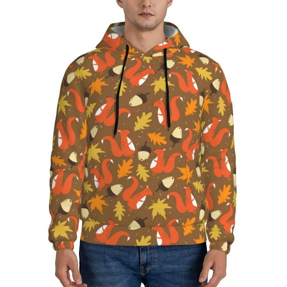 Balery Squirrel Maple pine nut Pattern Mens Hoodie Kangaroo Pocket Hoodie Pullover Hooded Sweatshirt Ideal for Daily Wear Travel and Home-XX-Large