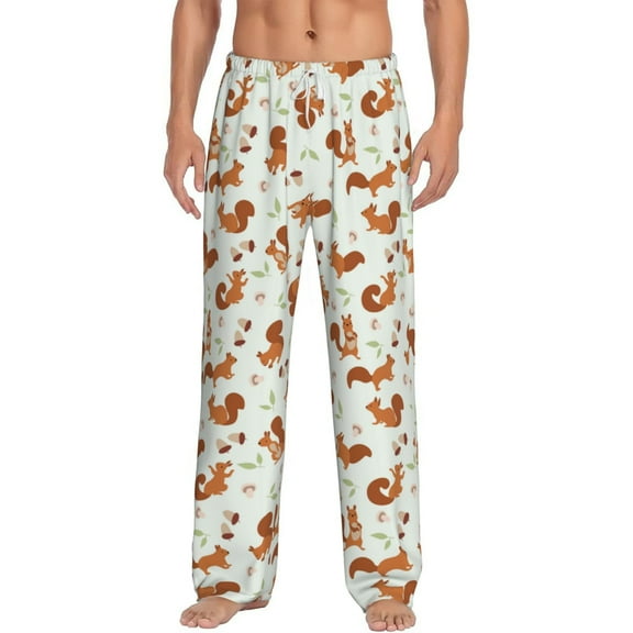 Balery Squirrel Playing print Men's Pajama Pants,Ultra Lightweight Pjs,Lounge Pant-Medium