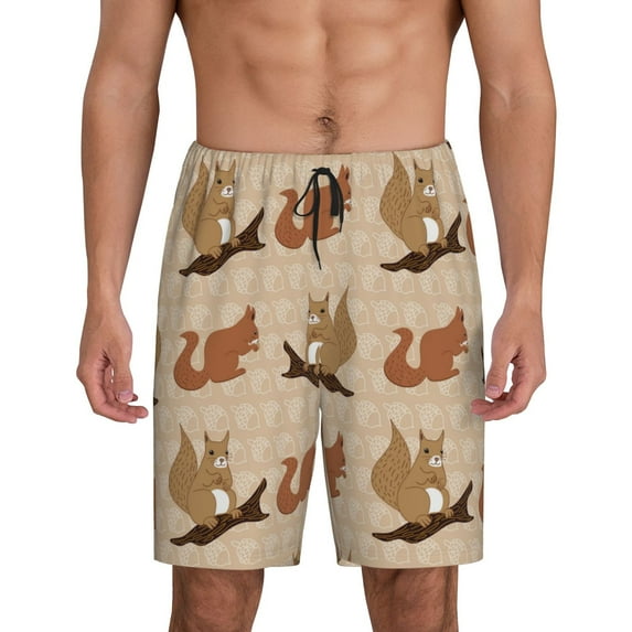 Balery Squirrel nut backgrounds Men's Cotton Knit Pajama Shorts Waistband & Pockets,Short Pajama Pants-X-Large