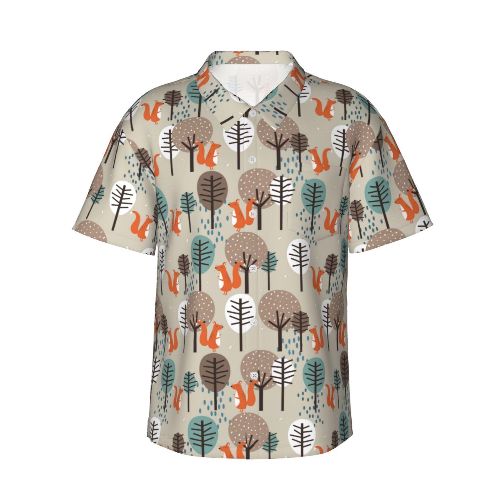 Balery Squirrels and Trees Print Men's Hawaiian Shirts Short Sleeve ...