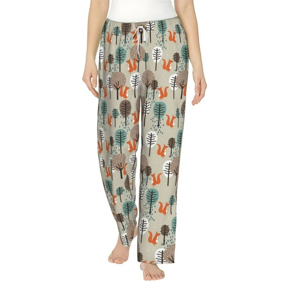 Balery Squirrels and Trees print Women's Pajama Pants,Ultra Lightweight Pjs,Lounge Pant-X-Large