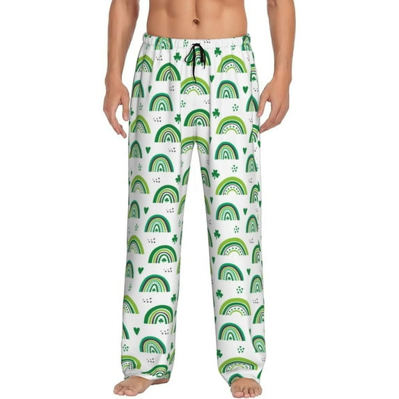 Balery St. Patrick's Day rainbows print Men's Pajama Pants,Ultra Lightweight Pjs,Lounge Pant-Large